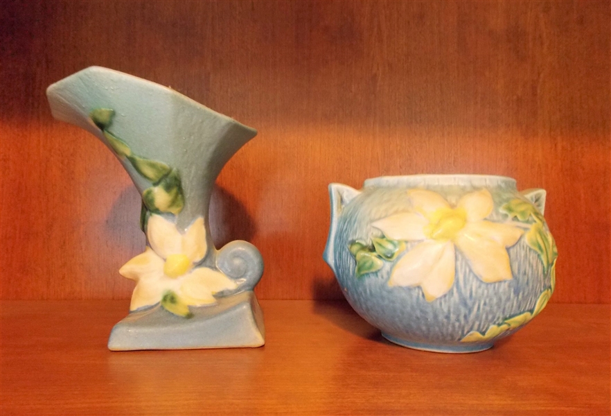 2 Roseville Clematis Vases 4" and 4 1/2" tall 