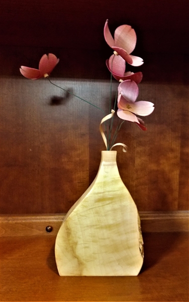 Randy Whaley II Box Elder Turned Vase with Wood Flowers - Vase Measures 7" tall 4 3/4" Across