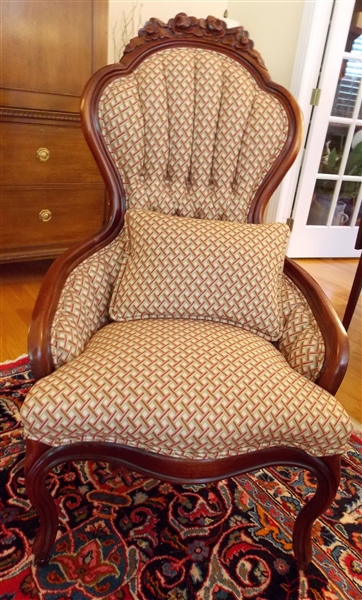 Floral Carved Side Chair with Nice Gold and Burgundy Upholstery Very Clean- Chair Measures 44" tall 26" by 19"