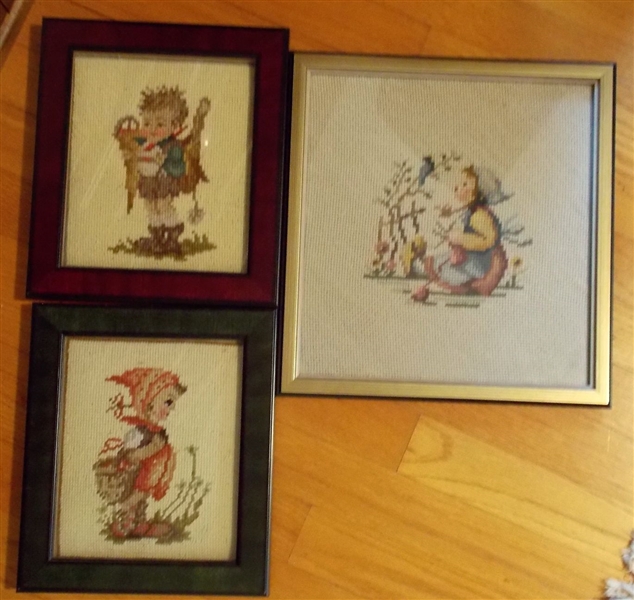3 Needlepoints of Hummels - Measuring 12" by 12 1/2" and 10" by 9"