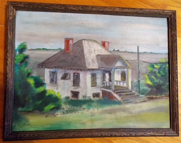 Painting on Board of Waterfront House - Measuring 13" by 17" 
