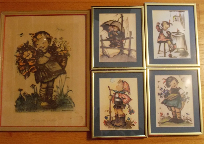 5 Hummel Prints Largest "Flowers and a Smile " Measuring 12 3/4" by 9 1/2" Smaller Measure 6 3/4" by 5 1/2"