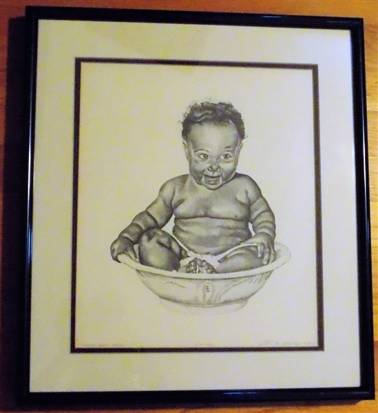 "Honey Bowl Bath" Artist Signed and Numbered Print by Curtis Woody 1988 Numbered 123/950 - Framed and Matted - Frame Measures  18 1/4" by 15 1/4"