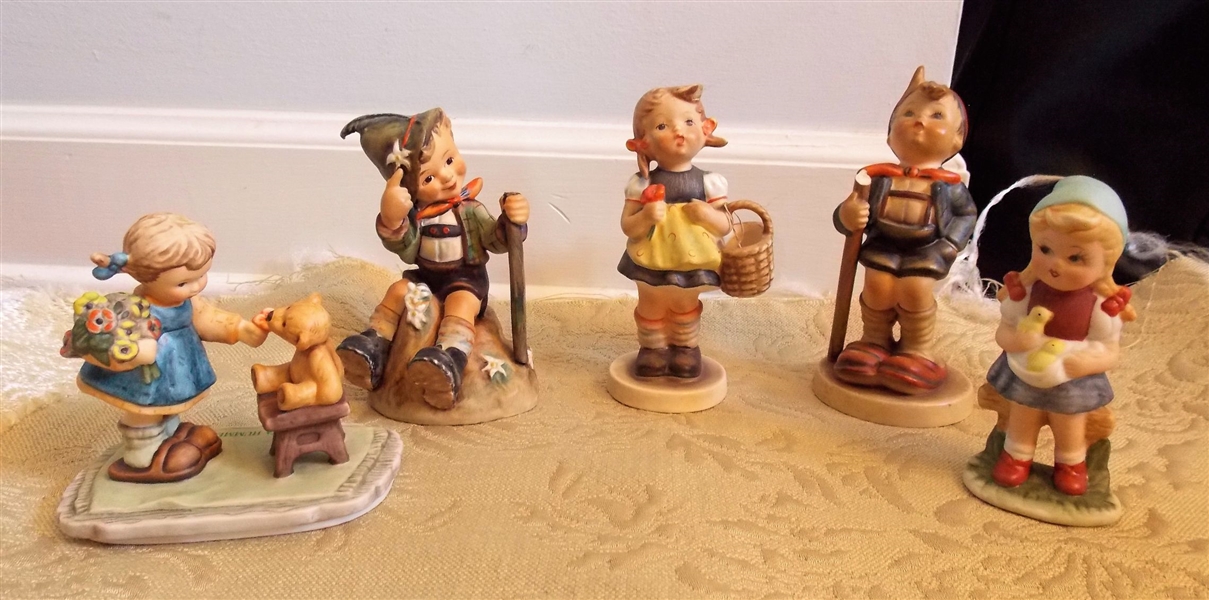 4 Hummel Figures-All with Some Damage and 1 Small Figure with Chicks - Tallest is 6" with Broken Staff