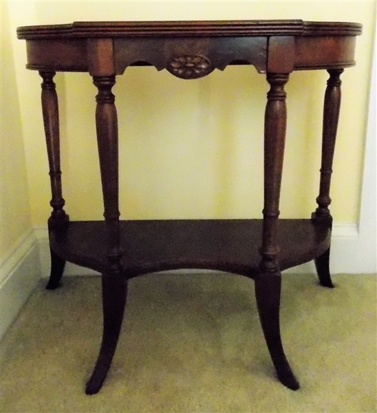 Half Wall Table with Carved Flower Crest on Front - Measures 24" tall 25 1/2" by 13"