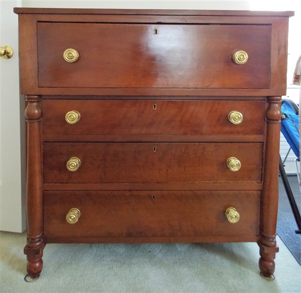 Cherry 4 Drawer Chest Circa 1860 - Dovetailed Drawers - Brass Hardware - Measures - 43" tall 42 3/4" by 20 1/2"