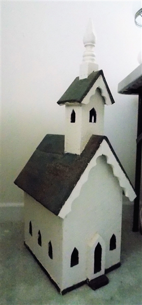 Church Shaped Bird House with Metal Roof - Measures 19 1/2" 12 1/2" by 15 1/2" Not including Steeple