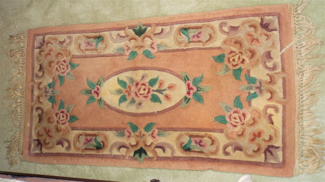 Wool Rug with Rose Design - Needs Cleaning- Measures 46" by 24"