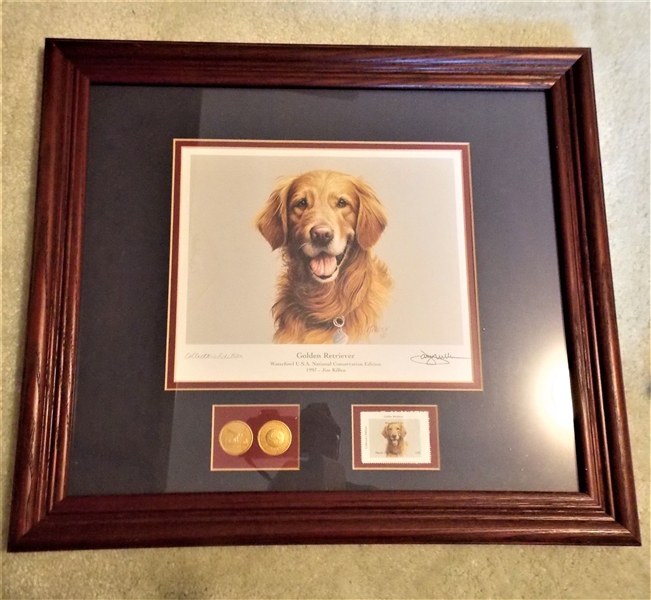 Jim Killen Golden Retriever Collectors Edition Print, Stamp, and Seal - Framed and Matted - Frame Measures 16 1/2" by 18 3/4"