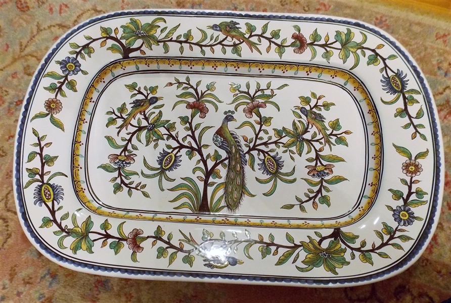 Large Hand Painted Portugal Bird Platter - Measures 23" by 15 1/2"