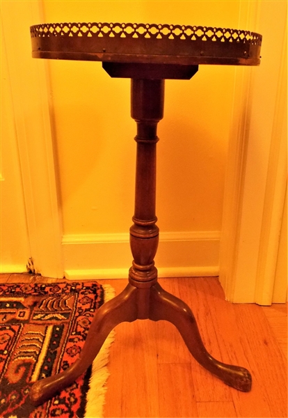 Mahogany Plant Stand with Brass Gallery - Measures 21" tall 12" Across - Top Finish is Stained