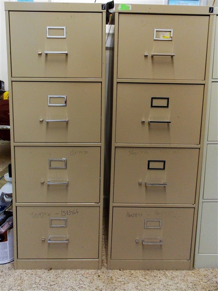 2 "S" Legal Sized Metal 4 Drawer Filling Cabinets - Measures 52" tall 18" by 26 1/2"