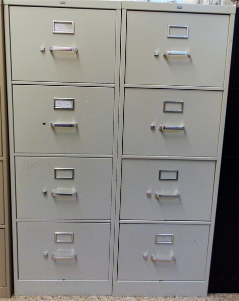 2 "HDN" Legal Sized Metal 4 Drawer Filing Cabinets - Measuring 52" Tall 18" by 26 1/2"