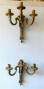 Pair of Awesome Heavy Brass 3 Branch Candle Sconces -Laurel Wreath and Pine Cone Details 16" long 14" Wide