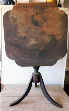 Early Tilt Top Table Leaf Carved Pedestal, 3 Board Top with Single Board Measuring 16 3/4" - 29" tall 25 1/2" by 26 1/4"