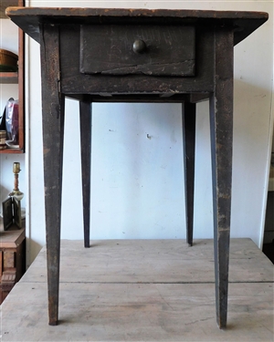 Primitive Pegged Tapered Leg Original Finish Table with Single Drawer - 2 Board Top - Drawer is Cracked, One Leg Has Repair - 31" tall 23 1/4" by 22"
