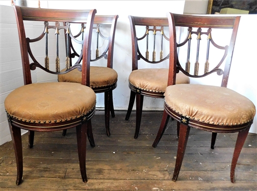 Set of 4 Arrow Back Chairs - Nail Head Trim - Gold Painted Details - 35" High - Seat Bottom Measures 17" by 17"