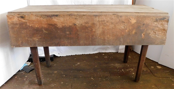 Salting Table with Chamfered Legs Measuring 28 1/4" tall 48" by 16" Each Leaf Measures 8 1/2" - Each Side is Missing Half of Leaf- Legs Swings - One Leaf is Worn - Legs are Uneven