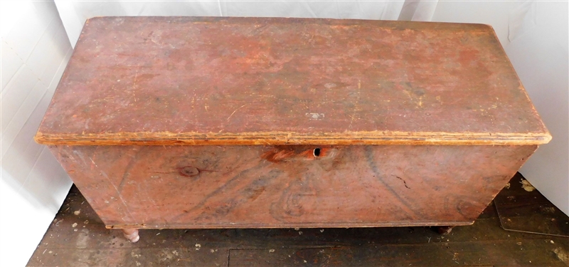Pine Chest with Red Paint - Dovetailed Case -Divided Interior Measures  22 tall 41 1/2 by 16
