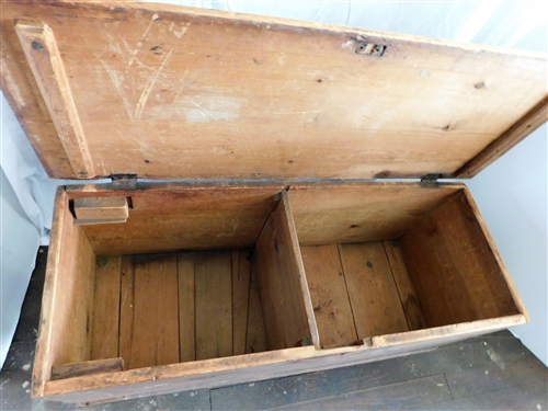 Pine Chest with Red Paint - Dovetailed Case -Divided Interior Measures  22 tall 41 1/2 by 16