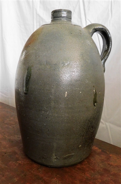 Unsigned Virginia Pottery Jug - 11" tall - Incised Rings Around Top - Tiny Nick on Lip