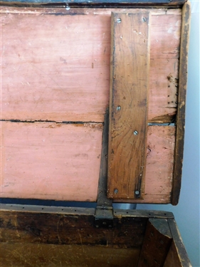 Painted Chest with Checkerboard Top - Metal Handles - Horses on Front - 19 1/4 43 by 20 1/2 - Rattail Hinges