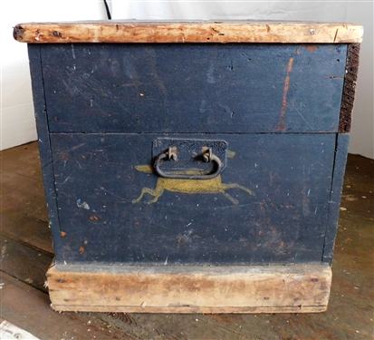 Painted Chest with Checkerboard Top - Metal Handles - Horses on Front - 19 1/4 43 by 20 1/2 - Rattail Hinges