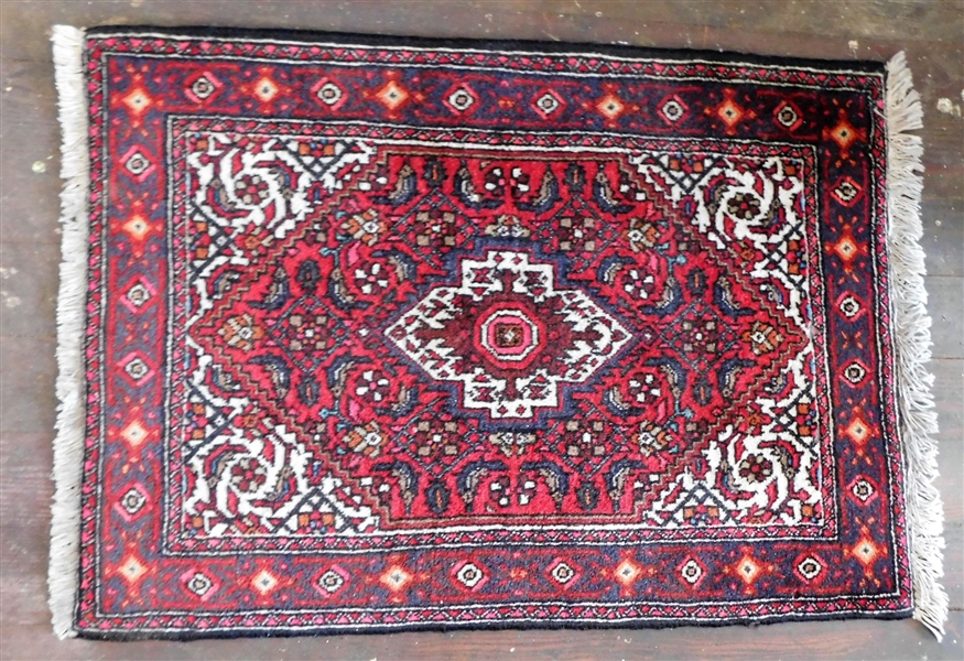 Hand Woven Oriental Rug - Red and Navy - 22" by 30"