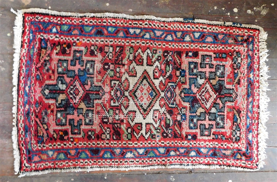 Handwoven Oriental Rug - Red and Blue - Some Wear - Measures 33" by 22"