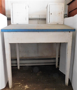 Unusual Pine Lift Top Desk with Attached Divided Cubbies - Larger than Desk  - Painted -Measures 32 1/2 tall 32 by 24 1/2 Not including White Cubbies 