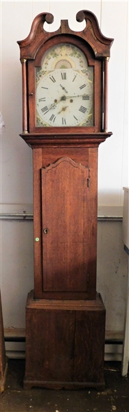 Oak Grandfather Clock Has Works and Weights - Crazing on Face - 79 1/4" 18 1/2" by 7 1/2"