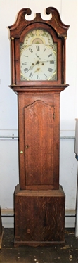 Oak Grandfather Clock Has Works and Weights - Crazing on Face - 79 1/4 18 1/2 by 7 1/2