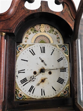 Oak Grandfather Clock Has Works and Weights - Crazing on Face - 79 1/4 18 1/2 by 7 1/2