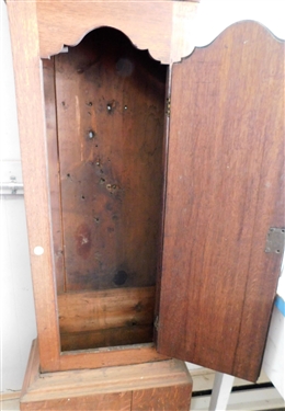 Oak Grandfather Clock Has Works and Weights - Crazing on Face - 79 1/4 18 1/2 by 7 1/2