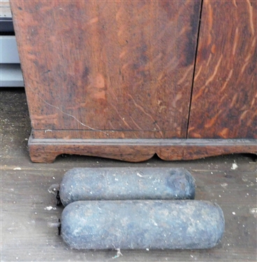 Oak Grandfather Clock Has Works and Weights - Crazing on Face - 79 1/4 18 1/2 by 7 1/2