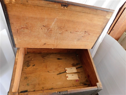 Pine Pegged Railroad Desk - Original Finish - Single Drawer Needs Repair - 37 tall 27 1/2 by  20 1/2