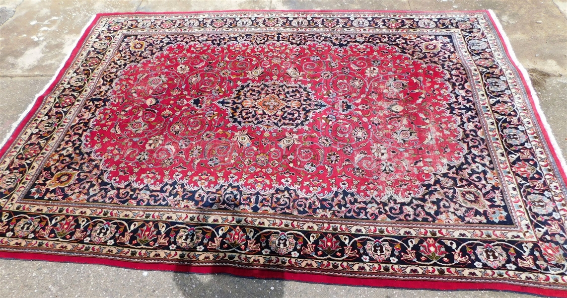 Bright Red and Blue Handwoven Oriental Rug - 113" by 8 2 1/2" - One Area of Wear - See Photos