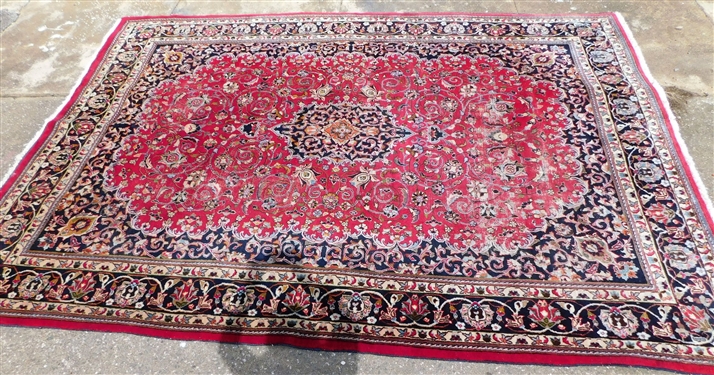 Bright Red and Blue Handwoven Oriental Rug - 11'3 by 8' 2 1/2 - One Area of Wear - See Photos