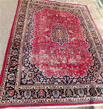 Bright Red and Blue Handwoven Oriental Rug - 11'3 by 8' 2 1/2 - One Area of Wear - See Photos