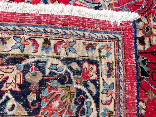 Bright Red and Blue Handwoven Oriental Rug - 11'3 by 8' 2 1/2 - One Area of Wear - See Photos