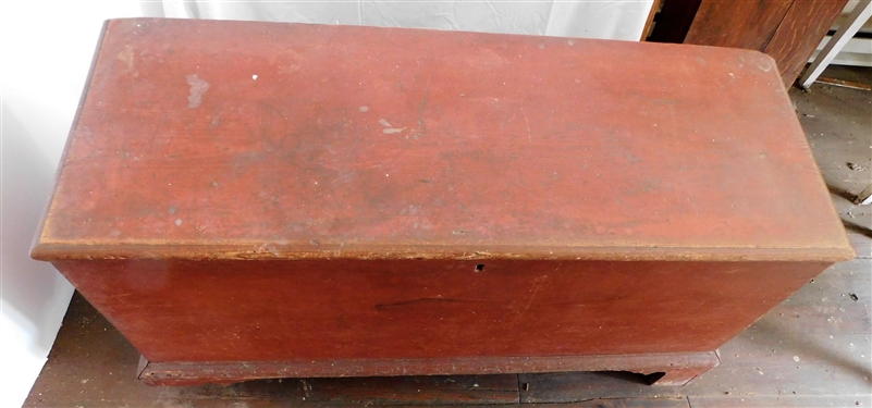 Pine Red Painted Blanket Box - Dovetailed Case - Missing Front Foot - Measures 24 tall 47 by 17 1/2 