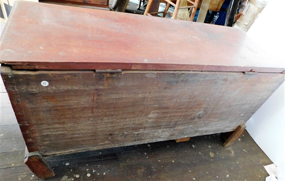 Pine Red Painted Blanket Box - Dovetailed Case - Missing Front Foot - Measures 24 tall 47 by 17 1/2 