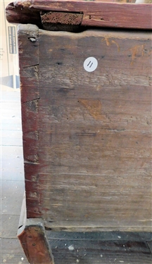 Pine Red Painted Blanket Box - Dovetailed Case - Missing Front Foot - Measures 24 tall 47 by 17 1/2 