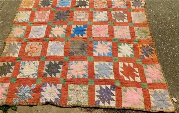 Hand Made Patchwork Quilt - Measures 78 by 64 Needs Some Repair