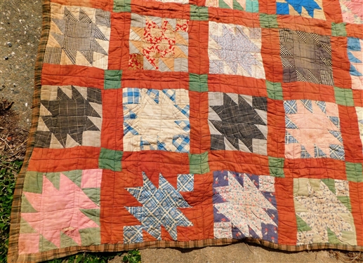 Hand Made Patchwork Quilt - Measures 78 by 64 Needs Some Repair