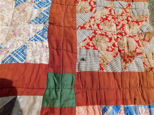 Hand Made Patchwork Quilt - Measures 78 by 64 Needs Some Repair