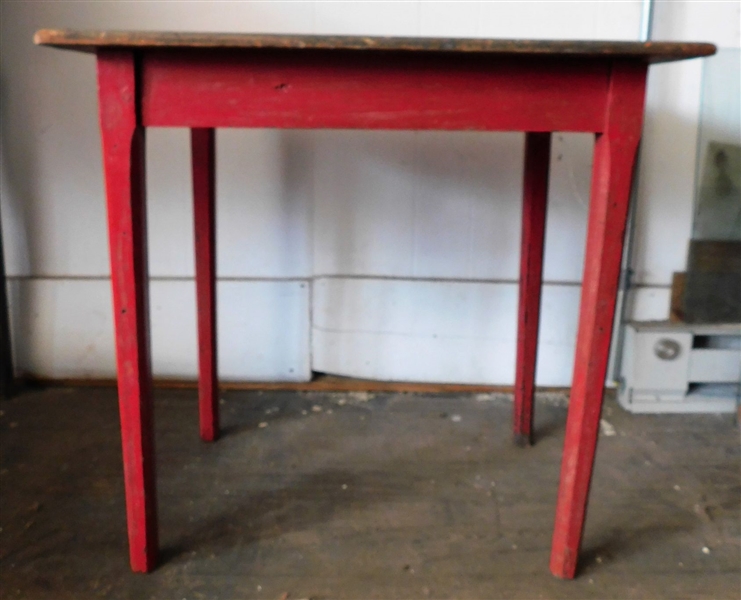 Red Painted Pegged Chamfered Leg Table - 24 1/2" tall 24 1/2" by 17 1/2"