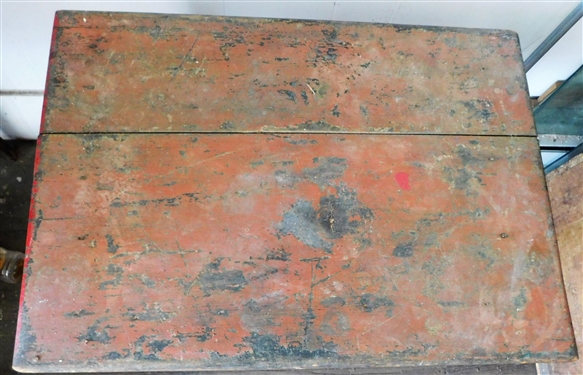 Red Painted Pegged Chamfered Leg Table - 24 1/2 tall 24 1/2 by 17 1/2