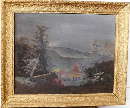 Oil on Canvas Painting in Large Gold Gilt Frame - Painting Has Tears and Paint Loss Frame Measures 30 by 36 - Some Gold Loss on Frame 