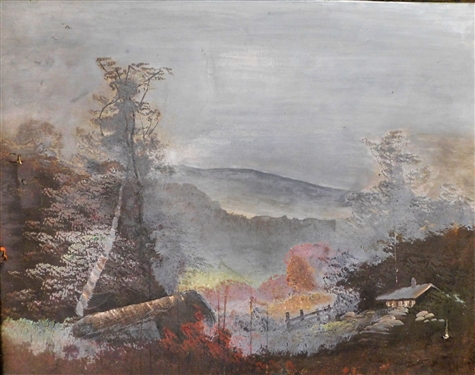 Oil on Canvas Painting in Large Gold Gilt Frame - Painting Has Tears and Paint Loss Frame Measures 30 by 36 - Some Gold Loss on Frame 